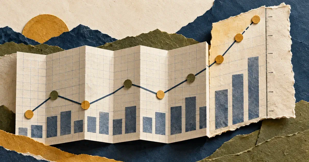 Gráfica de tiras de papel plegadas que deja aparecer datos fuera de su escala principal.