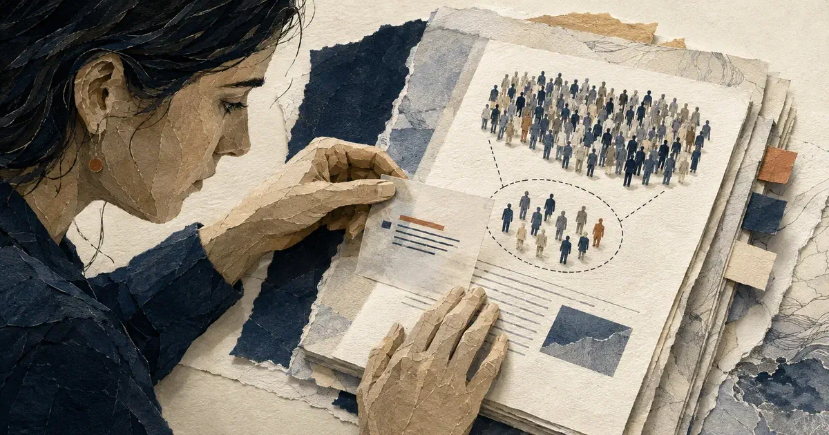 Collage editorial de una lectora que contrasta una afirmación con el artículo original y distingue una muestra delimitada de la población estudiada.