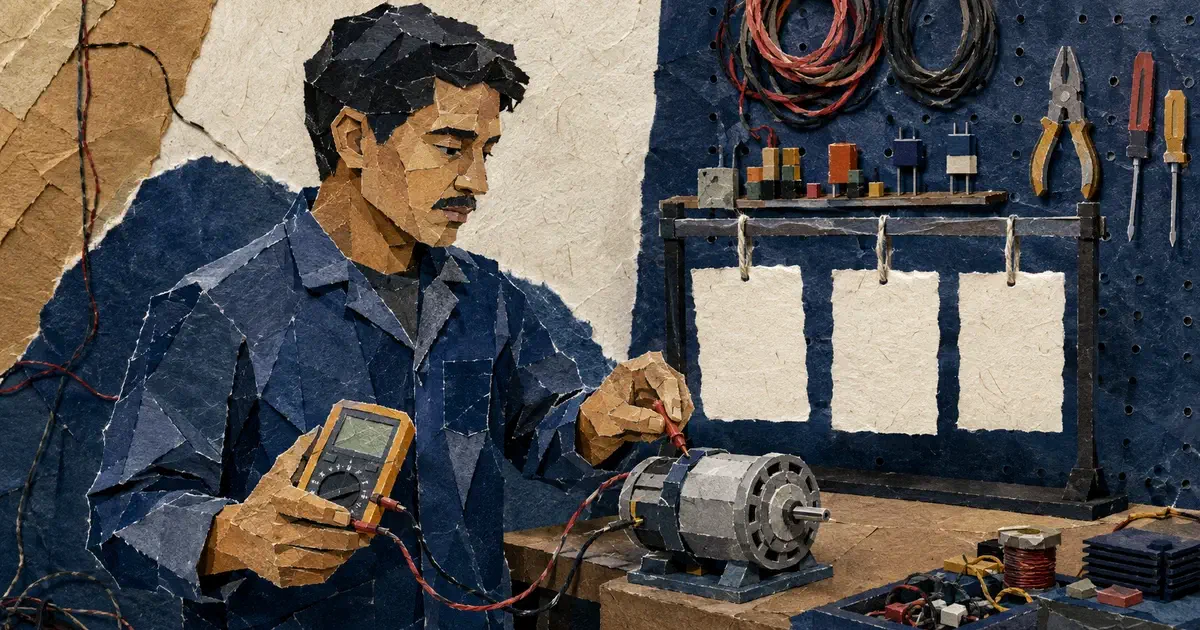 Docente verifica un pequeño motor en un taller de instrumentación antes de elegir una opción de apoyo.