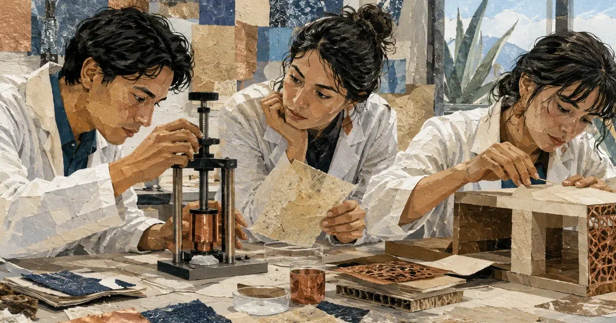 Personas calibran un instrumento, comparan una muestra y modifican un prototipo en un laboratorio.