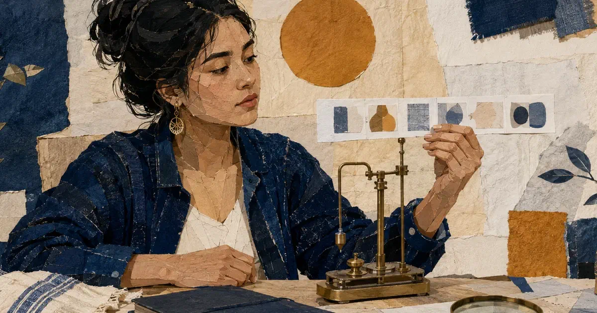 Estudiante observa resultados junto a un aparato mientras su cuaderno y lupa de revisión permanecen a un lado.