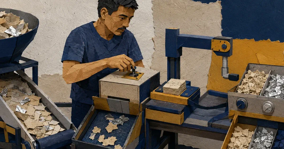 Trabajador ajusta un punto de autorización en una instalación de clasificación.
