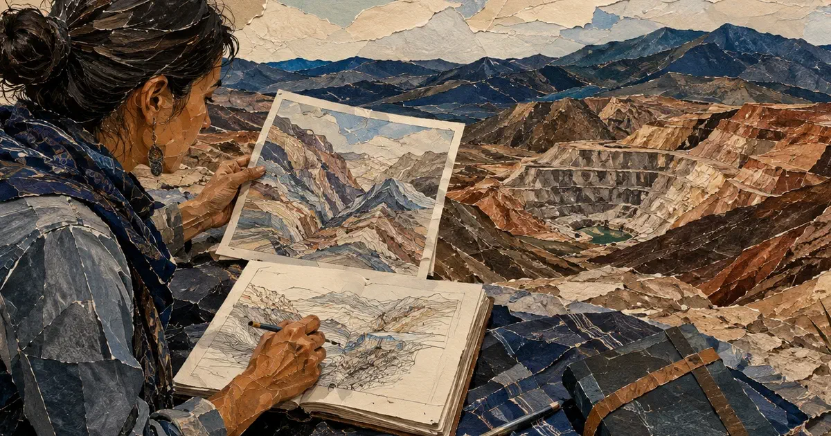 Investigadora contrasta un mapa de interpretación con el terreno.